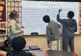  Students with Mrs. Battle working on the projection system